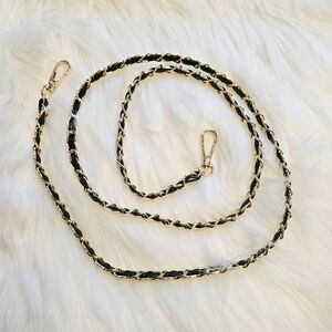 NWOT 48" Black Leather and Gold Chain Purse Strap